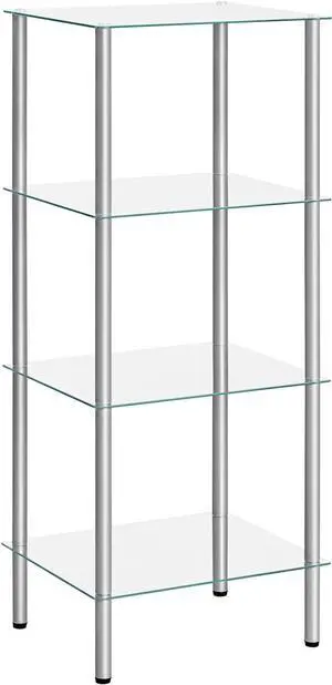 HOOBRO Glass Shelf, 4 Tier Bathroom Standing Shelf Unit, Tempered Glass Shelving Stand for Small Space, Perfume Stand Organizer, Space-Saving, for Bathroom, Bedroom, Steel Frame, Silver SV04CJ01 HOOBRO Glass Shelf, 4 Tier Bathroom Standing Shelf Unit, Tempered Glass Shelving Stand for Small Space, Perfume Stand Organizer, Space-Saving, for Bathroom, Bedroom, Steel Frame, Silver SV04CJ01