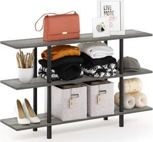 Furinno Turn-N-Tube 3-Tier Wide Display Shelf, French Oak Grey/Black Furinno Turn-N-Tube 3-Tier Wide Display Shelf, French Oak Grey/Black