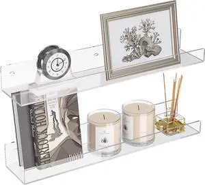18'' Clear Acrylic Bookshelf 2 Pack, Acrylic Floating Book Shelves, Wall Mounting Invisible Ledge Book Shelf 18'' Clear Acrylic Bookshelf 2 Pack, Acrylic Floating Book Shelves, Wall Mounting Invisible Ledge Book Shelf