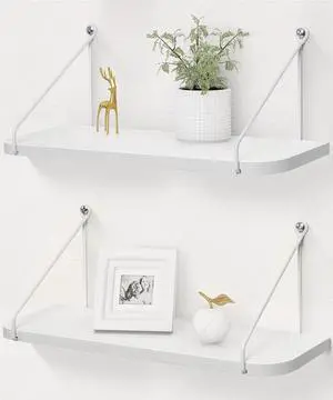 Afuly White Floating Shelves for Wall, Shelf with Brackets, Set of 2 Afuly White Floating Shelves for Wall, Shelf with Brackets, Set of 2