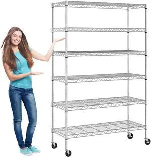 HGS Metal Shelves 6 Layer Wire Shelving on Wheels Heavy Duty Metal Storage Rack Utility Shelves 45" NSF Steel Racks 2100 LBS Capacity Adjustable Standing Shelves for Garage Kitchen Office, Chrome HGS Metal Shelves 6 Layer Wire Shelving on Wheels Heavy Duty Metal Storage Rack Utility Shelves 45" NSF Steel Racks 2100 LBS Capacity Adjustable Standing Shelves for Garage Kitchen Office, Chrome