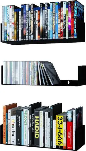 Wallniture Bali Black Bookshelf and CD DVD Storage Shelf Set of 3, Metal Floating Book Shelves for Wall Wallniture Bali Black Bookshelf and CD DVD Storage Shelf Set of 3, Metal Floating Book Shelves for Wall