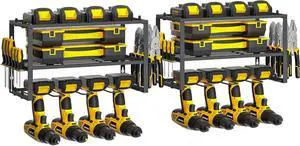 SPACECARE Power Tool Organizer- 2 Pack 3 Layers Rack for 8 Drill Holders | Heavy Duty Tool Shelf Durable Wall Mount Tool Storage Rack for Work Shop, Garage Organization, 150Lbs Load Capacity, Black SPACECARE Power Tool Organizer- 2 Pack 3 Layers Rack for 8 Drill Holders | Heavy Duty Tool Shelf Durable Wall Mount Tool Storage Rack for Work Shop, Garage Organization, 150Lbs Load Capacity, Black