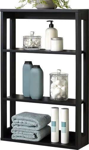 Zenna Home Wall Mounted Storage Shelf, Wood Space Saving Storage Organizer with 4 Shelves, Shelving Unit for Small Spaces like Bathroom and Kitchen, Black Zenna Home Wall Mounted Storage Shelf, Wood Space Saving Storage Organizer with 4 Shelves, Shelving Unit for Small Spaces like Bathroom and Kitchen, Black