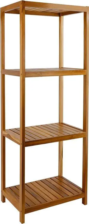 VaeFae Teak Bathroom Shelf, 4-Tier Storage Shelf, Wooden Stand Shelf Organizer for Bathroom, Kitchen, Living Room, Laundry, Garage VaeFae Teak Bathroom Shelf, 4-Tier Storage Shelf, Wooden Stand Shelf Organizer for Bathroom, Kitchen, Living Room, Laundry, Garage
