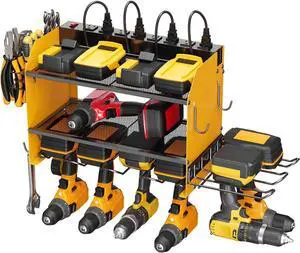 CCCEI Modular Power Tool Organizer Wall Mount Charging Station, Yellow 6 Drills Holder with 8 Plug Power Strip, Garage Drill Battery Heavy Duty Metal Shelf, Utility Rack with Hooks, Side Storage. CCCEI Modular Power Tool Organizer Wall Mount Charging Station, Yellow 6 Drills Holder with 8 Plug Power Strip, Garage Drill Battery Heavy Duty Metal Shelf, Utility Rack with Hooks, Side Storage.