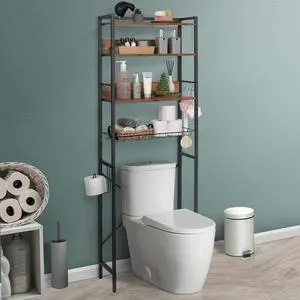 CAPHAUS Over The Toilet Storage, 4-Tier Bathroom Organizer, Freestanding Toilet Shelf, Multifunctional Space Saver Toilet Rack with 4 Hooks, Laundry Organizer, Plant Stand for Balcony (Rustic Oak) CAPHAUS Over The Toilet Storage, 4-Tier Bathroom Organizer, Freestanding Toilet Shelf, Multifunctional Space Saver Toilet Rack with 4 Hooks, Laundry Organizer, Plant Stand for Balcony (Rustic Oak)
