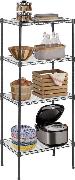 FDW 18L x 12W x 44H Wire Shelves Metal Shelf with 4 PP Sheets Storage Shelves 4 Tier Layer Storage Shelves for Laundry Bathroom Kitchen Garage,Black FDW 18L x 12W x 44H Wire Shelves Metal Shelf with 4 PP Sheets Storage Shelves 4 Tier Layer Storage Shelves for Laundry Bathroom Kitchen Garage,Black