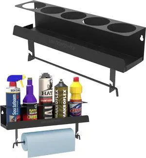 UNITEDPOWER 5 Aerosol Spray Can/Paper Towel Holder, Paint Bottle Storage Rack, Steel Wall Mount Shelf, Tool Organizer for Garage, Craft Workspace and Home UNITEDPOWER 5 Aerosol Spray Can/Paper Towel Holder, Paint Bottle Storage Rack, Steel Wall Mount Shelf, Tool Organizer for Garage, Craft Workspace and Home