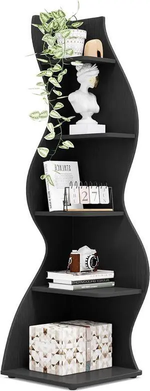 Tribesigns Corner Shelf, Modern 5-Tier Wall Corner Bookshelf, Stylish Corner Small Bookcase Storage Rack Plant Stand with Unique Shape for Living Room, Home Office, (1PC, Black) Tribesigns Corner Shelf, Modern 5-Tier Wall Corner Bookshelf, Stylish Corner Small Bookcase Storage Rack Plant Stand with Unique Shape for Living Room, Home Office, (1PC, Black)