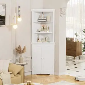 Flamaker Corner Cabinet, Freestanding Corner Shelf for Bathroom, White Flamaker Corner Cabinet, Freestanding Corner Shelf for Bathroom, White