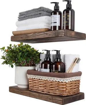 BGMG Floating Shelves 16 inch Long, Distressed Rustic Wooden Wall Shelves for Bathroom Living Room Bedroom Kitchen Farmhouse Set of 2-16x6.7x1.25 inch-Distressed Walnut BGMG Floating Shelves 16 inch Long, Distressed Rustic Wooden Wall Shelves for Bathroom Living Room Bedroom Kitchen Farmhouse Set of 2-16x6.7x1.25 inch-Distressed Walnut