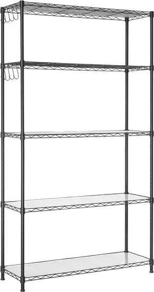 SONGMICS 5-Tier Storage Shelves, Wire Shelving Unit, Kitchen Metal Shelves, Storage Rack with Adjustable Shelves, Shelf Liners, 8 Hooks, for Garage, 11.8 x 35.4 x 63 Inches, Black ULGR095B01 SONGMICS 5-Tier Storage Shelves, Wire Shelving Unit, Kitchen Metal Shelves, Storage Rack with Adjustable Shelves, Shelf Liners, 8 Hooks, for Garage, 11.8 x 35.4 x 63 Inches, Black ULGR095B01
