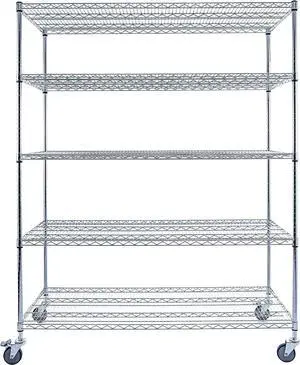 60"x24"x72" Chrome 5-Tier Wire Shelving Unit - NSF Certified 4000 lb Commercial Storage Rack with Wheels, Adjustable Steel Shelves for Hospital, Restaurant, Kitchen, Garage, Warehouse 60"x24"x72" Chrome 5-Tier Wire Shelving Unit - NSF Certified 4000 lb Commercial Storage Rack with Wheels, Adjustable Steel Shelves for Hospital, Restaurant, Kitchen, Garage, Warehouse