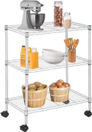 FDW 3 Tier Wire Shelving Metal Storage Shelves 23L x 13W x 32H Layer Storage Shelves with Wheels for Kitchen Garage Small Places,Chrome FDW 3 Tier Wire Shelving Metal Storage Shelves 23L x 13W x 32H Layer Storage Shelves with Wheels for Kitchen Garage Small Places,Chrome