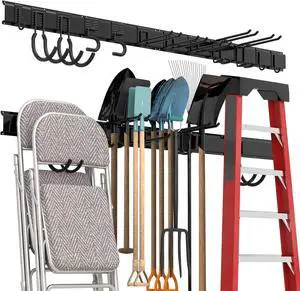 Sttoraboks Garage Tool Storage Rack, Heavy Duty Garage Storage Organizer Rack System Wall Mounted Tool with 12 double hooks, 4 rails Garden Tool Rack Sttoraboks Garage Tool Storage Rack, Heavy Duty Garage Storage Organizer Rack System Wall Mounted Tool with 12 double hooks, 4 rails Garden Tool Rack