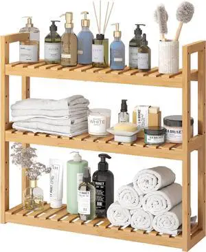 Bamboo Organizer Rack - Adjustable 3-Tier Storage Shelf, Wall Mounted or Over The Toilet, Living Room, Kitchen (Natural) Bamboo Organizer Rack - Adjustable 3-Tier Storage Shelf, Wall Mounted or Over The Toilet, Living Room, Kitchen (Natural)