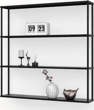 Mango Steam Wall-Mounted Steel Floating Shelving Unit for Kitchen, Storage or Display Use -36 H x 36 W x 6 D Inches- Black - Mango Steam Wall-Mounted Steel Floating Shelving Unit for Kitchen, Storage or Display Use -36 H x 36 W x 6 D Inches- Black -