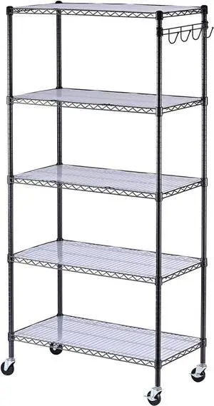 Alera 5-Shelf Wire Shelving Kit with Casters and Shelf Liners, 36w X 18d X 72h, Black Anthracite Alera 5-Shelf Wire Shelving Kit with Casters and Shelf Liners, 36w X 18d X 72h, Black Anthracite