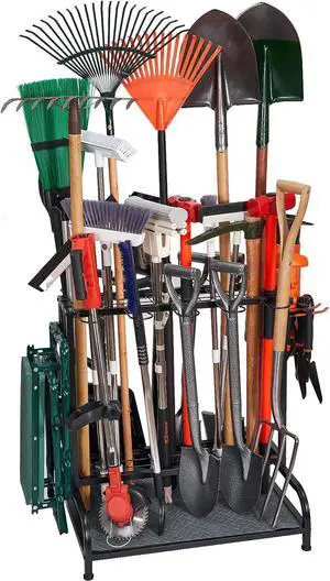 Garden Tool Organizer, Yard Tools Rack Holds 55 Long-Handled Tools/Rakes/Brooms for Garage Organization and Storage, Shed, Outdoor, Lawn, Heavy-Duty Steel, Black, Easy Assembly Garden Tool Organizer, Yard Tools Rack Holds 55 Long-Handled Tools/Rakes/Brooms for Garage Organization and Storage, Shed, Outdoor, Lawn, Heavy-Duty Steel, Black, Easy Assembly