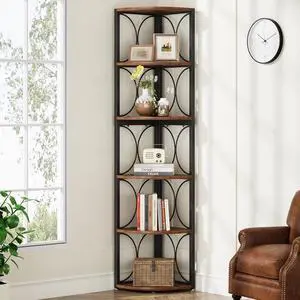 Tribesigns 67 inch Tall Corner Shelf, 6 Tier Rustic Corner Bookshelf Bookcase Storage Rack Standing Shelving Unit for Living Room, Small Space Tribesigns 67 inch Tall Corner Shelf, 6 Tier Rustic Corner Bookshelf Bookcase Storage Rack Standing Shelving Unit for Living Room, Small Space