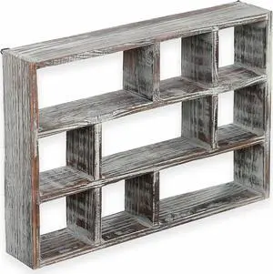 MyGift 9 Compartment Wood Shadow Box Display Shelf, Rustic Curio Case MyGift 9 Compartment Wood Shadow Box Display Shelf, Rustic Curio Case