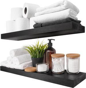 BAOBAB WORKSHOP Wood Floating Shelves Set of 2  Black Floating Shelves for Wall  Wall Shelves for Bedroom Dark Wood  Black Bathroom Shelves  Floating Shelf Living Room  24D x 67W