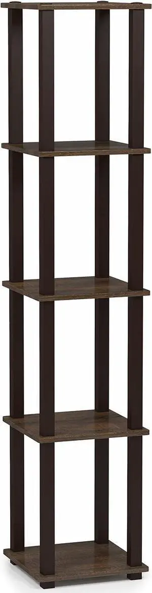FURINNO Turn-S-Tube 5-Tier Corner Square Rack Display Shelf, Walnut/Brown FURINNO Turn-S-Tube 5-Tier Corner Square Rack Display Shelf, Walnut/Brown
