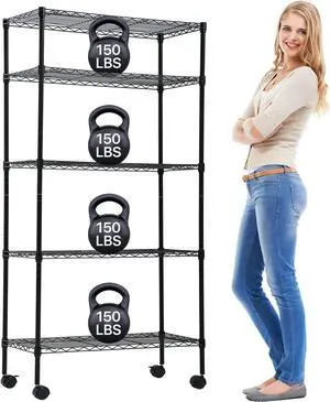 Dkeli 5 Tier Wire Shelving with Wheels, 14"x30"x60" Storage Shelves NSF Heavy Duty Adjustable Utility Rolling Steel Garage Shelving Metal Storage Rack, Black Dkeli 5 Tier Wire Shelving with Wheels, 14"x30"x60" Storage Shelves NSF Heavy Duty Adjustable Utility Rolling Steel Garage Shelving Metal Storage Rack, Black