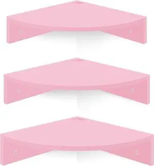 Homode Corner Shelf Wall Mount, Set of 3 Corner Floating Shelves with Cable Hole, 3 Tier Wood Corner Hanging Shelves, Living Room Bedroom Bathroom, Pink Homode Corner Shelf Wall Mount, Set of 3 Corner Floating Shelves with Cable Hole, 3 Tier Wood Corner Hanging Shelves, Living Room Bedroom Bathroom, Pink
