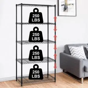 5 Tier Storage Shelves, 1250 Lbs Capacity Heavy Duty Wire Shelving Unit, NSF Metal Shelf, Adjustable Storage Rack for Garage Pantry Kitchen Office Laundry- 14" D X 36" L X72 H, Black 5 Tier Storage Shelves, 1250 Lbs Capacity Heavy Duty Wire Shelving Unit, NSF Metal Shelf, Adjustable Storage Rack for Garage Pantry Kitchen Office Laundry- 14" D X 36" L X72 H, Black