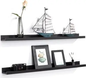 AZSKY Picture Ledge Shelf, Floating Shelves Set of 2, 48 Inches Picture Shelves for Wall with Ledge, Long Shelf Wall Mounted for Living Room Bedroom Decor Books Photo Frames - Black AZSKY Picture Ledge Shelf, Floating Shelves Set of 2, 48 Inches Picture Shelves for Wall with Ledge, Long Shelf Wall Mounted for Living Room Bedroom Decor Books Photo Frames - Black
