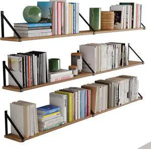 Wallniture Bora 60" x 6" Rustic Floating Shelves for Wall, Shelves for Bedroom, Office & Kitchen Storage Shelf, Wall Bookshelf, Set of 3, Burnt, Wood Wallniture Bora 60" x 6" Rustic Floating Shelves for Wall, Shelves for Bedroom, Office & Kitchen Storage Shelf, Wall Bookshelf, Set of 3, Burnt, Wood