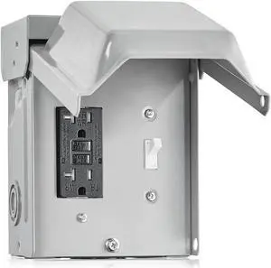 SURAIELEC Outdoor Outlet Box with Cover, 20 AMP WRTR GFCI Receptacle Plug, Rainproof 3R Enclosure, Weatherproof Exterior All Metal Power Switch Box for Light, ETL Listed (GFCI with Switch)