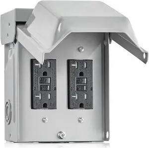 SURAIELEC Outdoor Electrical Outlet Box, Dual 20 AMP WRTR GFCI Receptacles, Rainproof 3R Enclosure, Weatherproof All Metal Outlet Cover, Power Plug for Garden, Outdoor Lights, ETL Listed