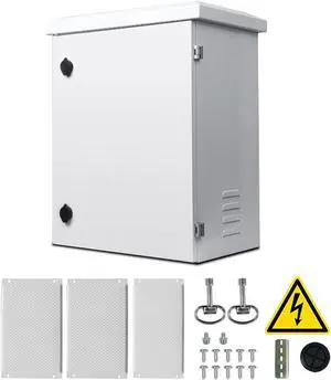 Metal Nema Enclosure with Rain Hood Weatherproof Junction Electric Breaker Box with Fan-Vent Design Electrical Cabinet with Mounting Track Hole in Back 20X24X12