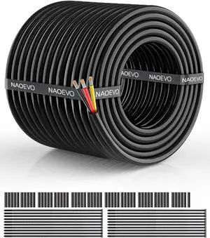 NAOEVO 14 Gauge Wire 3 Conductor Electrical Wire, 14 AWG Stranded PVC Cord, 12V Low Voltage/Tinned Copper/Flexible Cable for Automotive Wiring, Lamp Cord, Marine Cable (100FT)