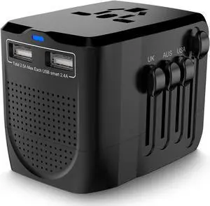 220V to 110V Converter Travel Adapter Combo with 2 USB, International Voltage Converter for Hair Dryer Phone Laptop, All-in-one Power Converter for US to UK EU AU Asia Cover 200+Countries