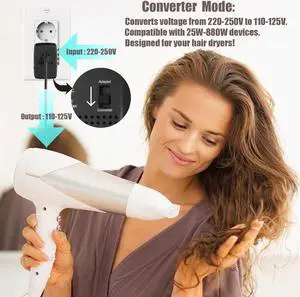 International Travel Adapter Voltage Converter, Step Down 230V to 110V for Hair Dryer, Hair straighteners, All-in-One Power Converter for US to Europe UK AU Asia Over 200 Countries