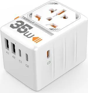 TESSAN 35W Universal Travel Adapter, International Plug Adaptor with 3 USB C and 2 USB A Charging Ports, Worldwide Power Outlet for US to European EU UK AUS Ireland(Type C/G/A/I)