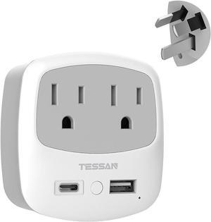 Australia New Zealand Plug Adapter, TESSAN Type I Travel Adaptor with 2 Electrical Outlets 2 USB Ports (1 USB C), Power Converter for US to Australian Argentina China Fiji Cook Islands AU Samoa