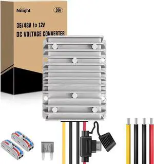 Nilight 48V 36V to 12V Voltage Converter 360W 30A Regulator Step Down to 12VDC Waterproof DC Convert Reducer Power Supply Transformer Module for Golf Cart Scooters