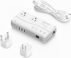 Universal Travel Adapter Pure Sine Wave 220V to 110V Voltage Converter with 4 USB(1 PD35W) Charging and UK/AU/US/EU Worldwide Plug Adapter
