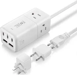 European Travel Plug Adapter, FOVAL US to UK Europe Power Strip 75W USB C Charger with 5 USB Ports, 3 AC Outlets, 5ft Extension Cord, for Spain, France, Ireland, Travel Home Cruise Ship