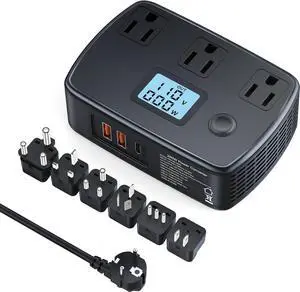 Power Converter Adapter Combo 220v to 110v, Universal Travel Adapter with 3 AC Outlets + 2 QC3.0 + 1 PD30W + LCD Display, 250W Voltage Converter for EU/UK/AU/Italy/Asia/South Africa