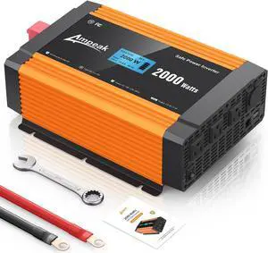 Ampeak 2000W Power Inverter 6.2A Dual USB Ports 3AC Outlets Stable Voltage Output Inverter DC 12V to AC 120V 17 Protections for Truck, Hurricane, Rv