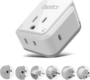 Ceptics World Travel Plug Adapter Set, Safe USB-C 3.0-2 USA Socket,30W PD & QC - Compact & Powerful - Use in Europe Includes Type A, B, C, E/F, G, I SWadAPt Attachments (PAK-30-WS)