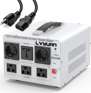 Heavy Duty 3000W Watt Voltage Transformer Converter Step Up/Down Converter 110/120 Volt - 220/240 Volt with 3 US,2 European,1 Universal Outlets and CE Certified,Circuit Break Protection