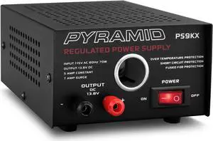 Pyramid Universal Compact Bench Power Supply - 2.5 Amp Linear Regulated Home Lab Benchtop AC-to-DC 12V Converter w/ 13.8 Volt DC 115V AC 50 Watt Power Input, Screw Type Terminals, Cooling Fan PS3KX