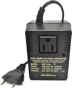 Simran SMF-200 Deluxe 200 Watts Step Down Voltage Converter for International Travel to AC 220V/240V Countries, Ideal for Laptops, Cameras, iPhones, BlackBerry, iPods etc